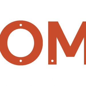 Logo for HOME: word HOME in orange with white background