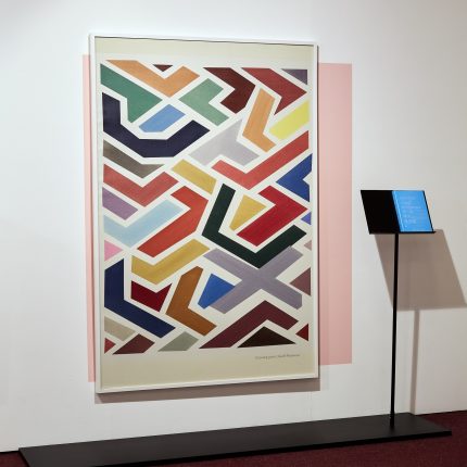 Painting of blocked shapes in various colours.
