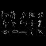 Black background with white stick like drawings on.