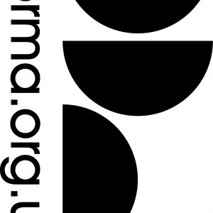 logo for Forma. Website forma.org.uk running vertically against three semi-circles.
