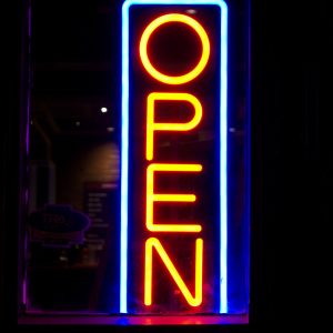 Neon sign saying OPEN