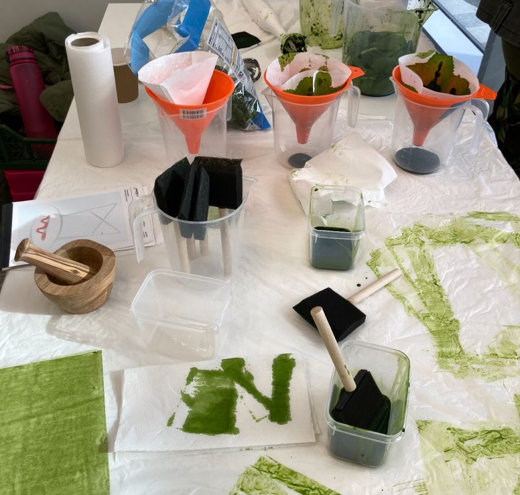 Equipment for making anthotypes, laid out on a table. 