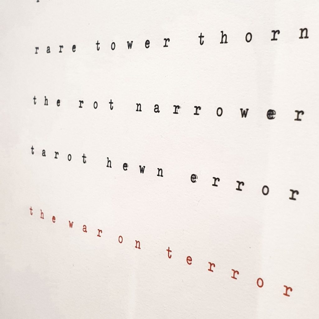 An close-up shot of Thomson & Craighead's "The War On Terror" in the 'Mediated Realities' exhibition in the New Adelphi Exhibition Gallery.
