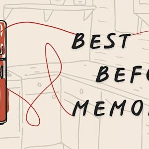 a graphic which says the project title Best Before Memory next to a drawing of a red fridge