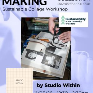 Collage workshop poster within photographs and text information