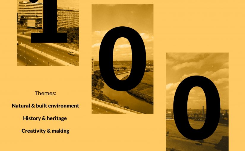 Orange and black photography open call poster. Photo open call written in black text, along with three images with the number 100 in front of each image.