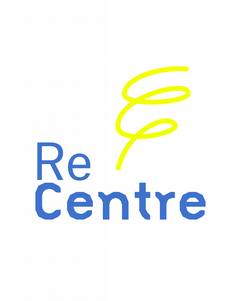 Re-centre logo in blue text and a yellow squiggle above.